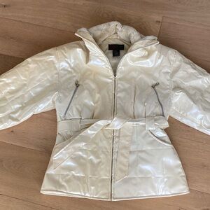 Women's Vintage Cream Quilted Jacket with Belt